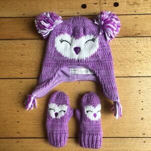 12-24M Knit Snow Hat and Mittens